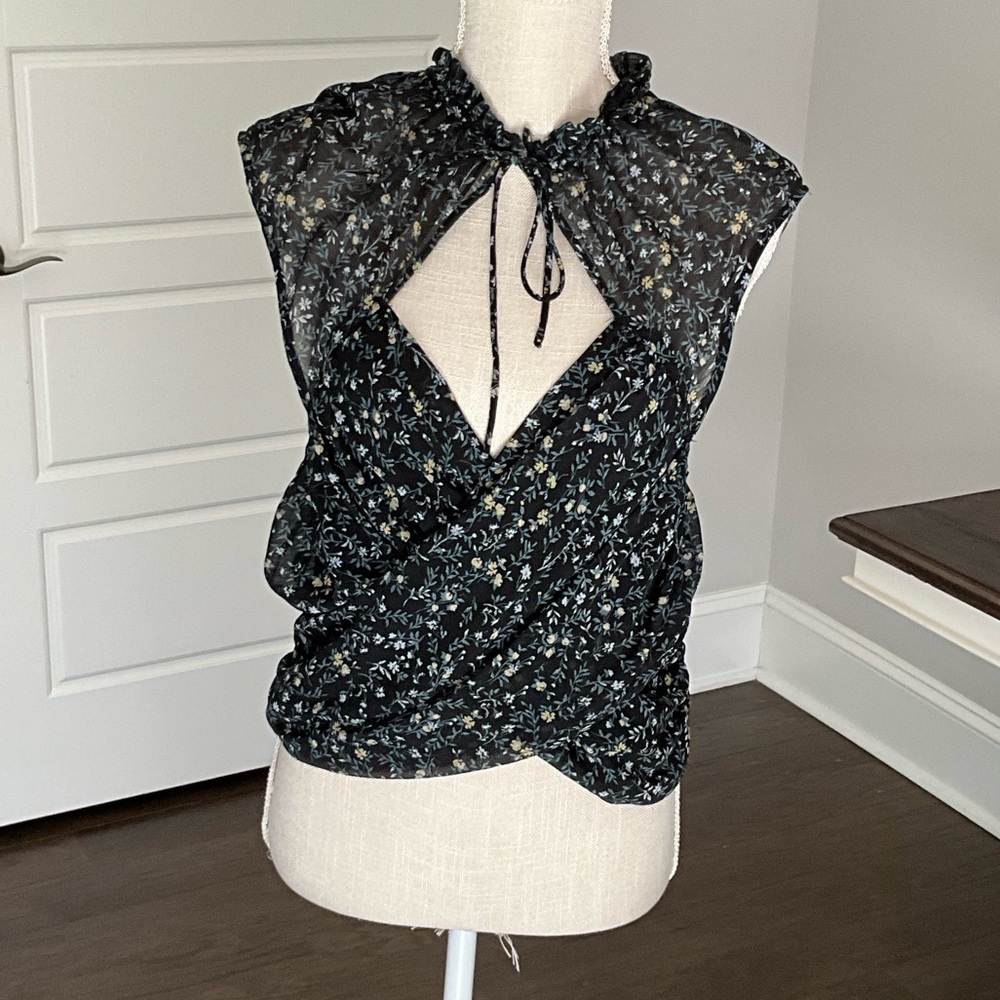 Free People Black Floral Blouse
